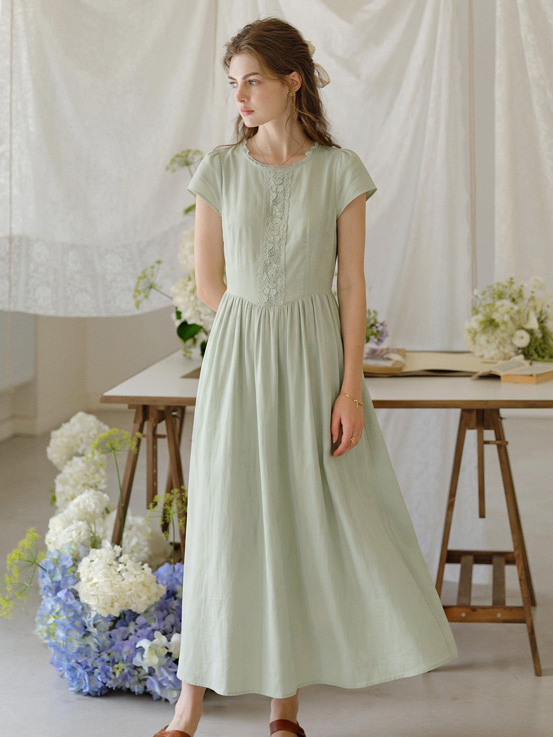 Claire | Vintage Lace Collar White Cotton Dress