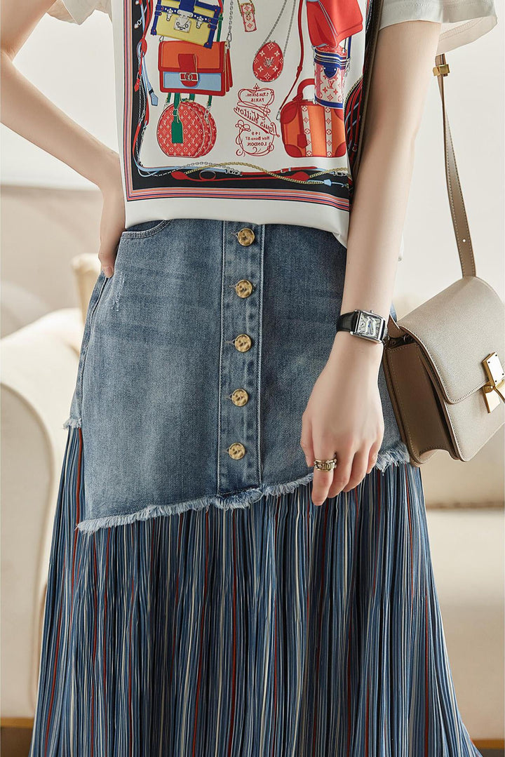 Shirley | Contrast Panel Pleated Midi Skirt