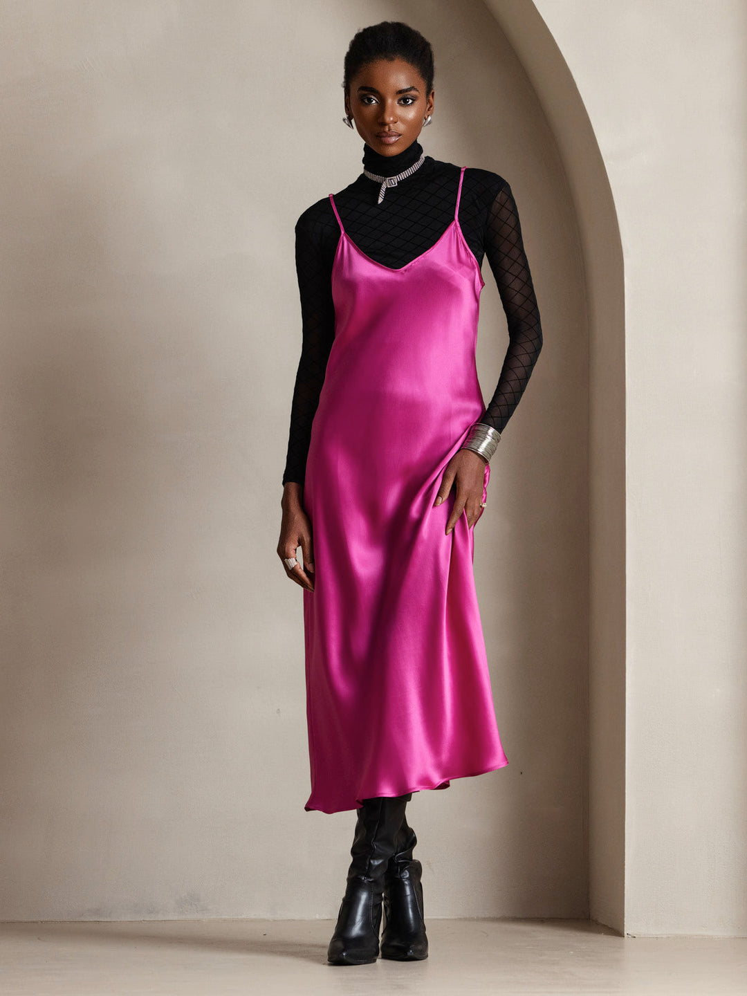 Rachel | Spaghetti Strap Silk Midi Dress