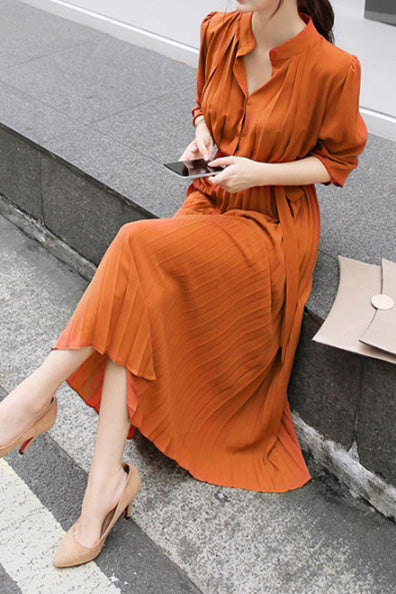 Janet | Puff Sleeve Pleated Maxi Dress