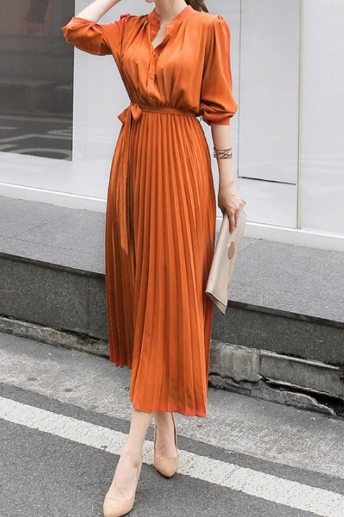 Janet | Puff Sleeve Pleated Maxi Dress