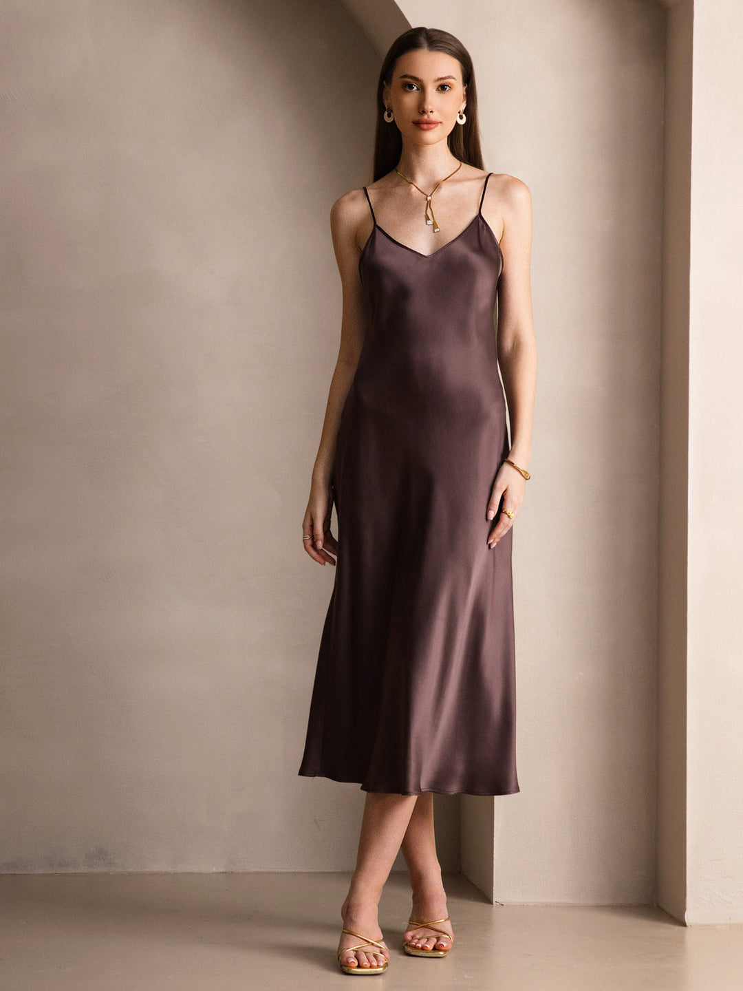 Rachel | Spaghetti Strap Silk Midi Dress