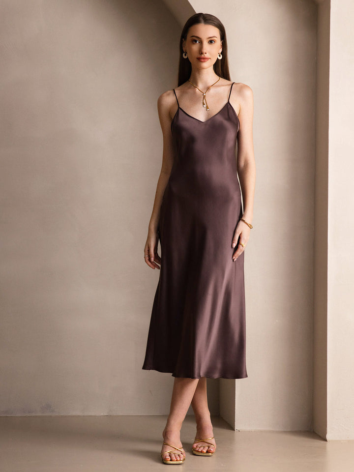 Rachel | Spaghetti Strap Silk Midi Dress