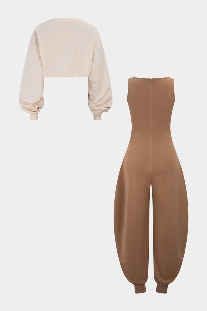 Amanda | Solid Long-Sleeve Top Jumpsuit Set