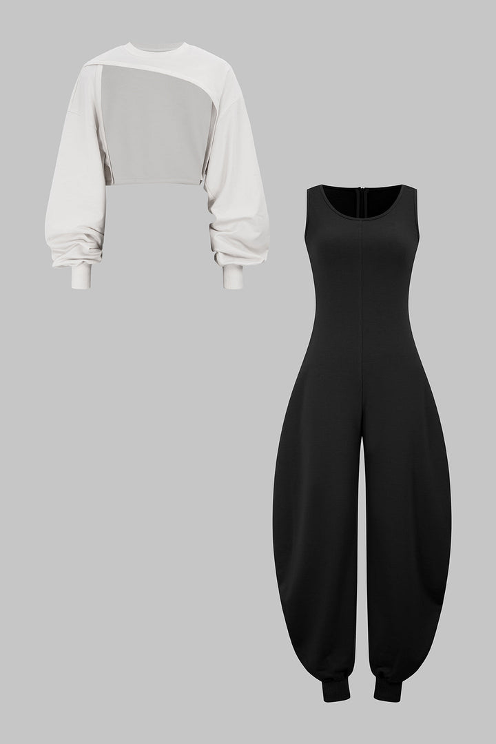 Amanda | Solid Long-Sleeve Top Jumpsuit Set
