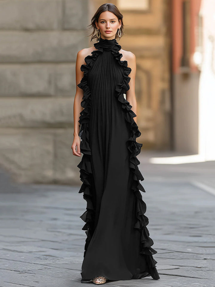 Gabrielle | Ruffled Halter Chiffon Maxi Gown