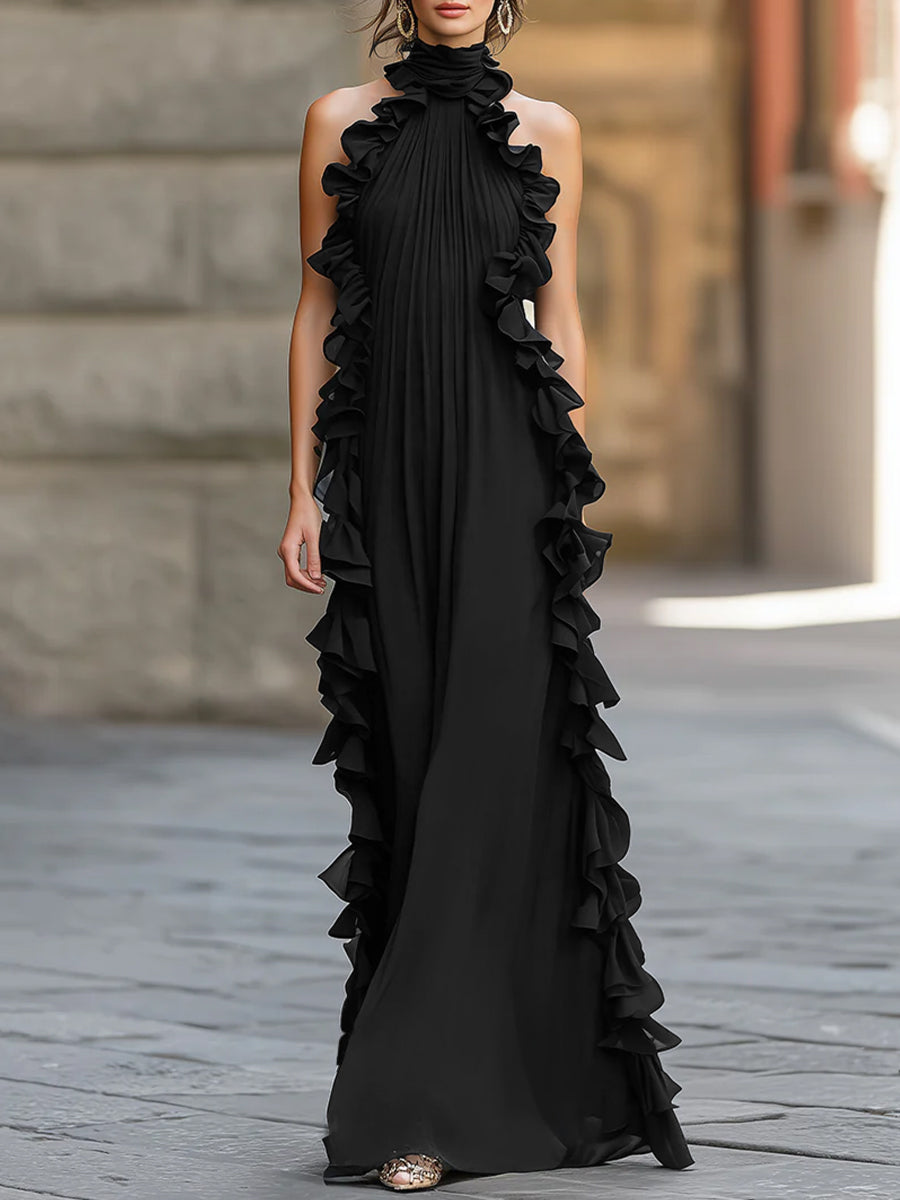 Gabrielle | Ruffled Halter Chiffon Maxi Gown