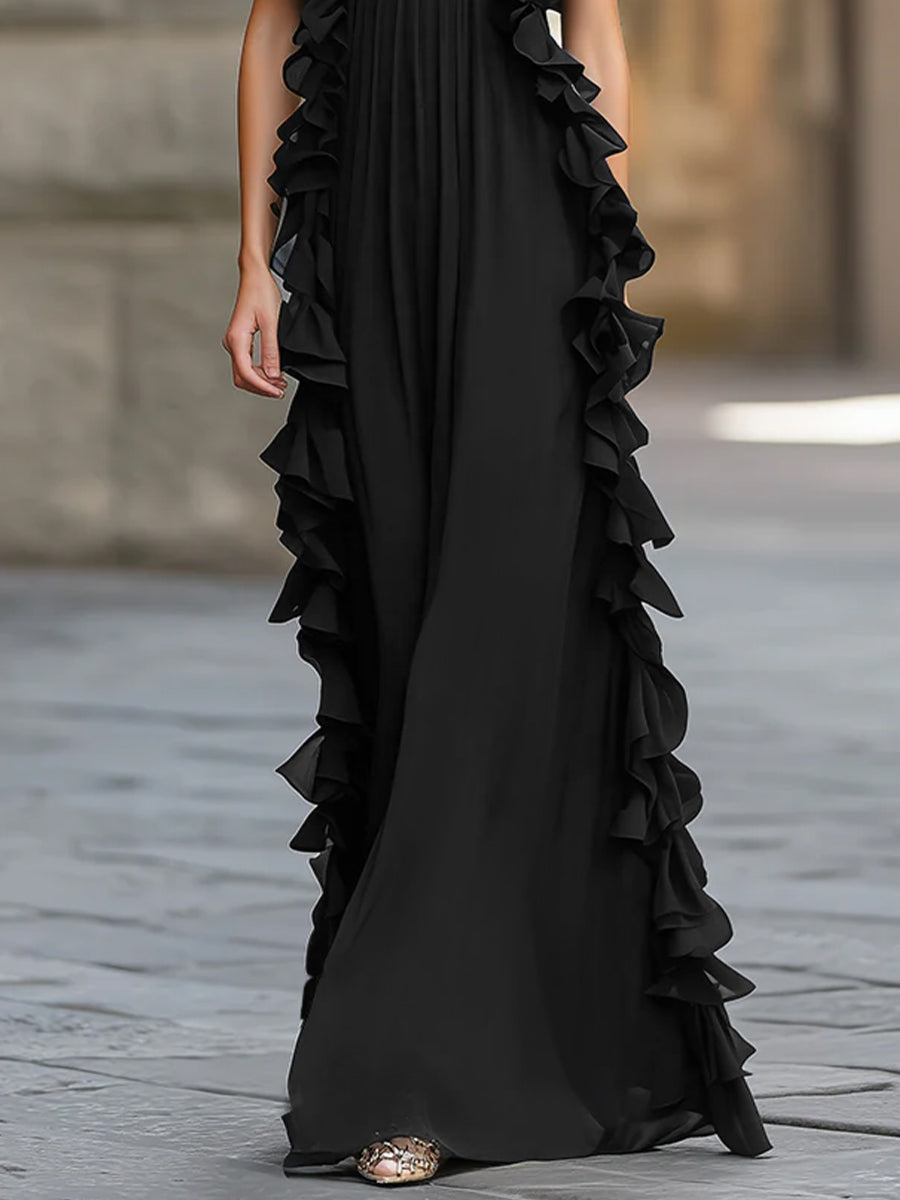 Gabrielle | Ruffled Halter Chiffon Maxi Gown