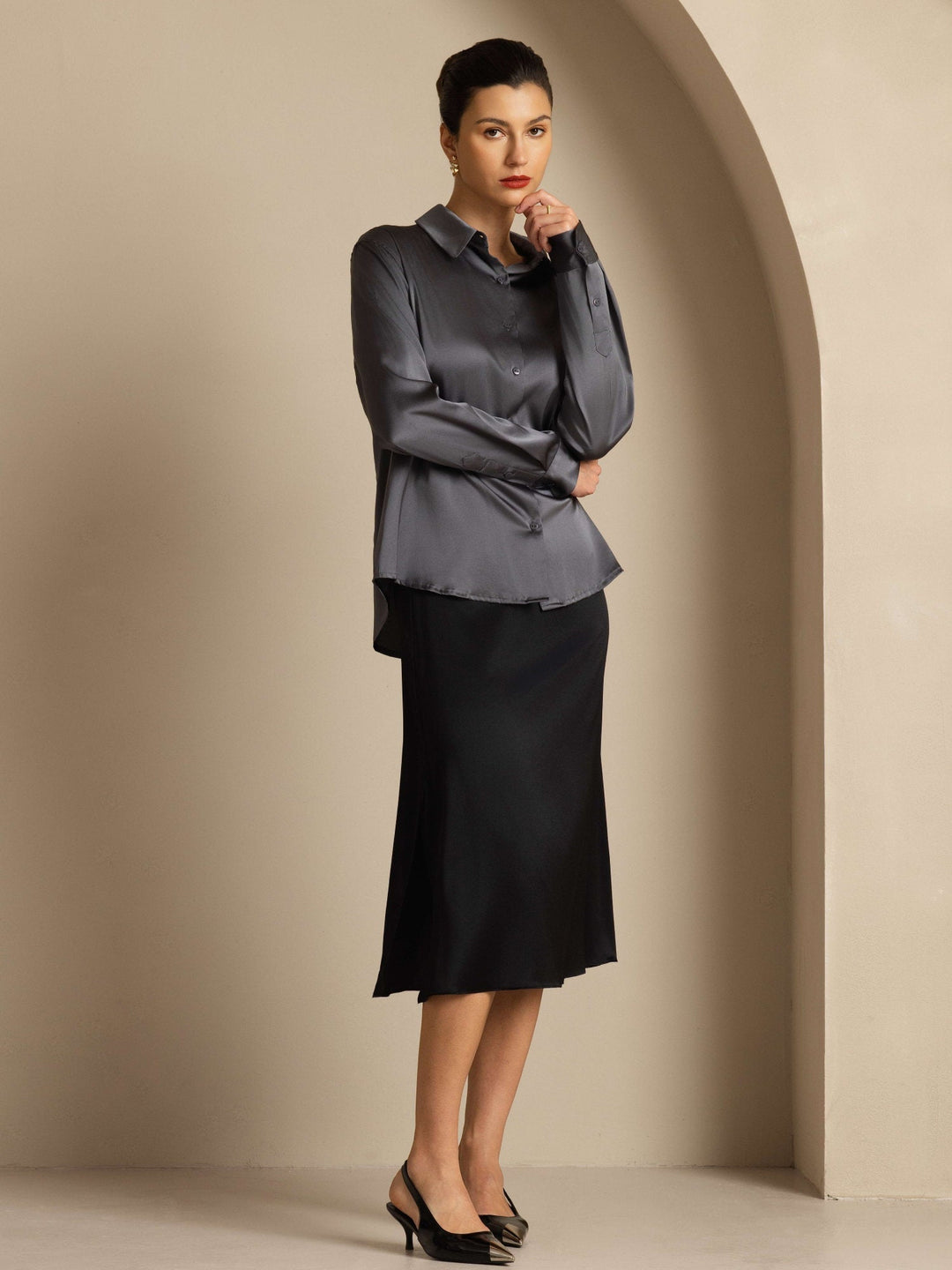 Catherine | Pure Silk Lapel Blouse