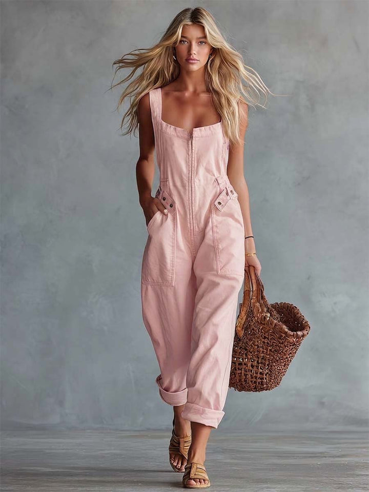 Caroline | Zip Front Denim Jumpsuit
