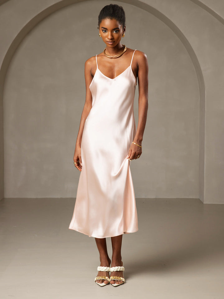 Rachel | Spaghetti Strap Silk Midi Dress