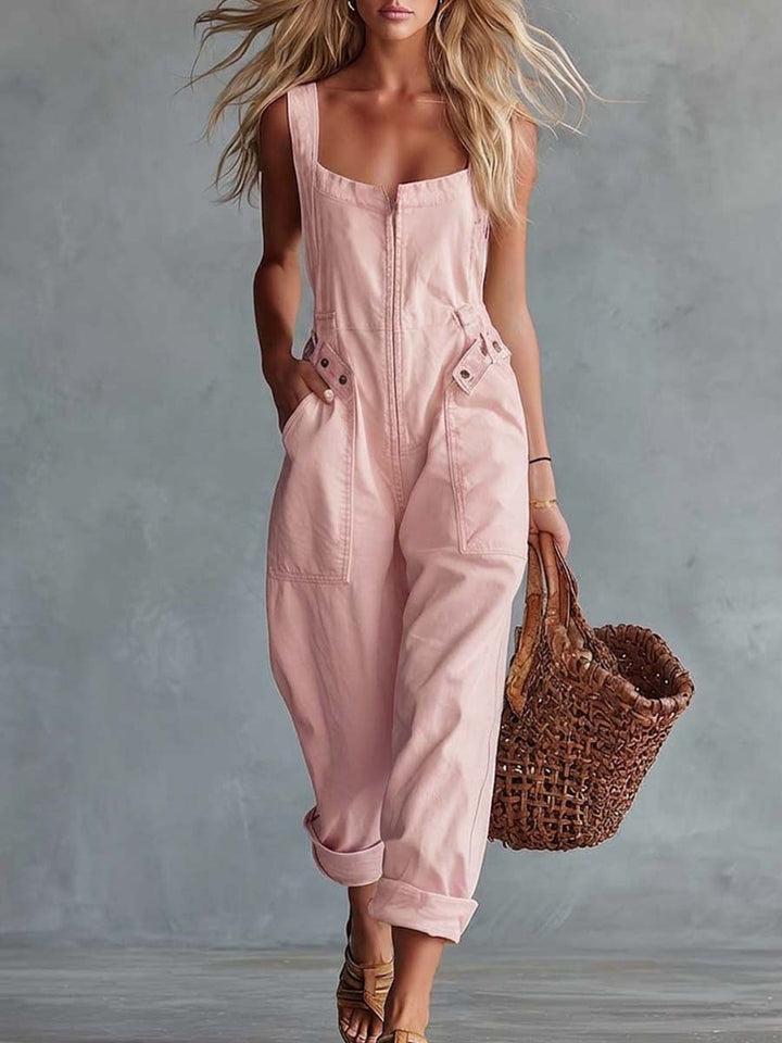 Caroline | Zip Front Denim Jumpsuit
