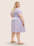 Ditsy Floral Elastic Waist Knot Drawstring Dress