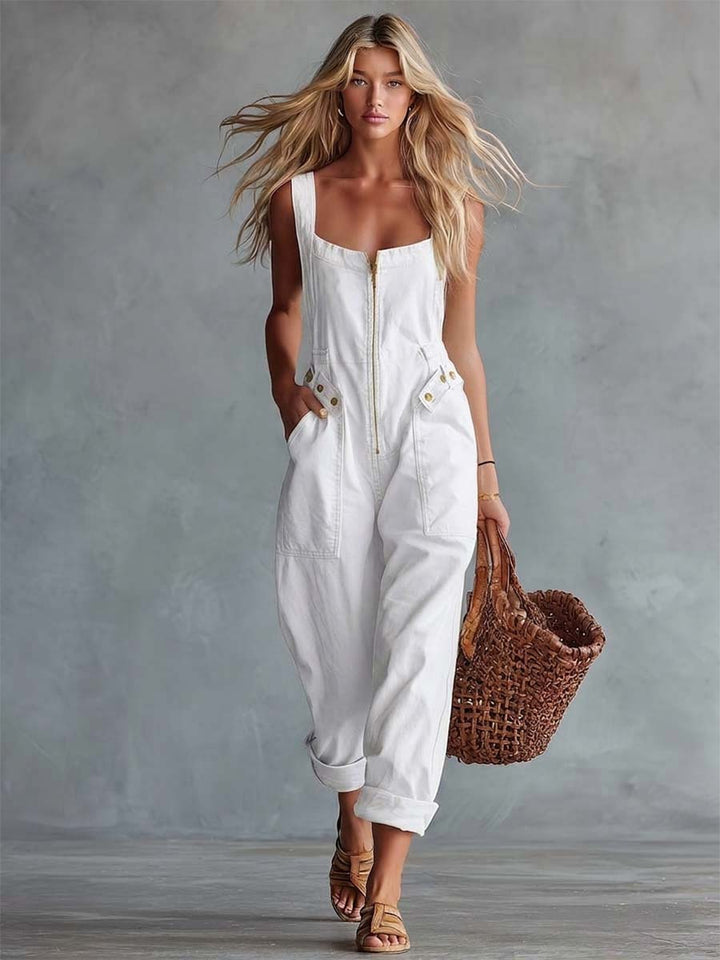 Caroline | Zip Front Denim Jumpsuit
