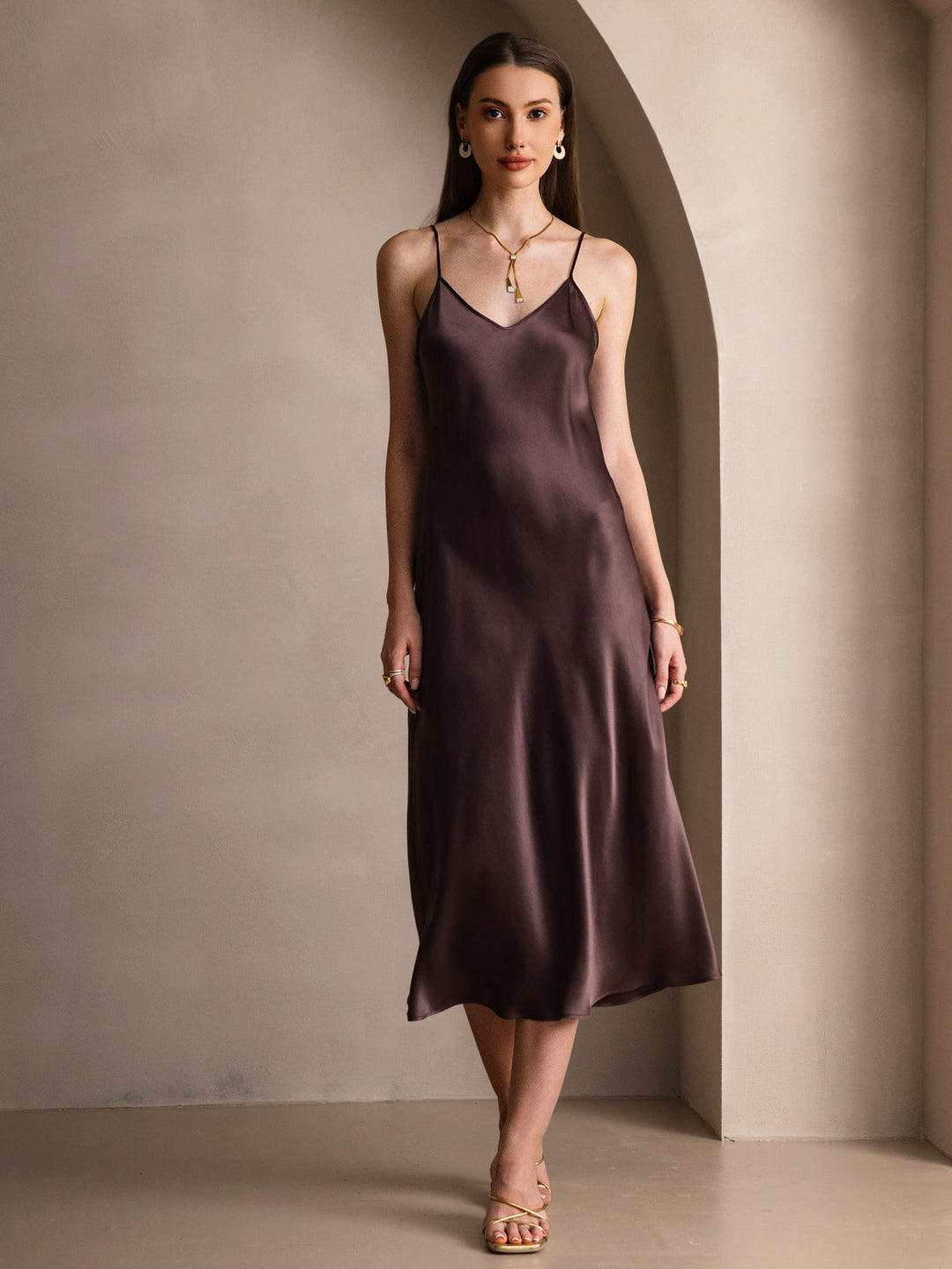 Rachel | Spaghetti Strap Silk Midi Dress