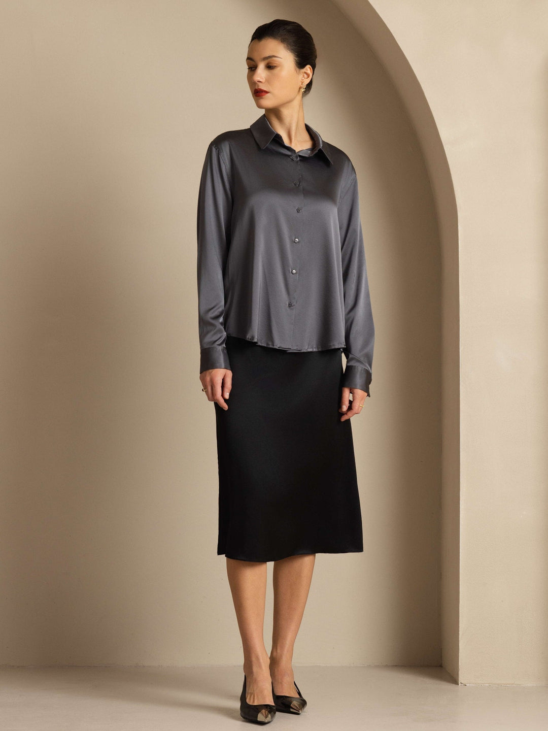 Catherine | Pure Silk Lapel Blouse