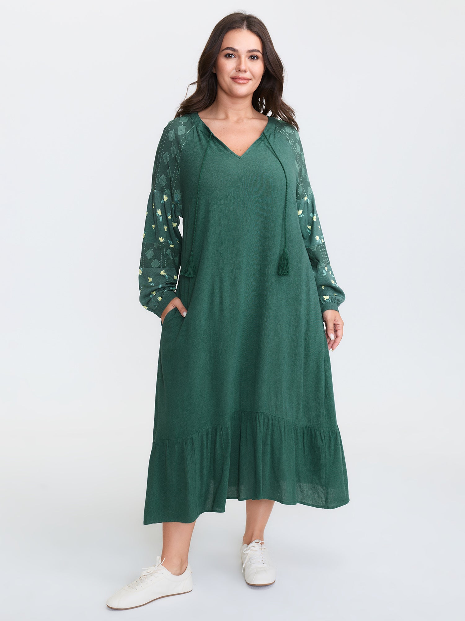 Floral Print Contrast Drawstring Midi Dress