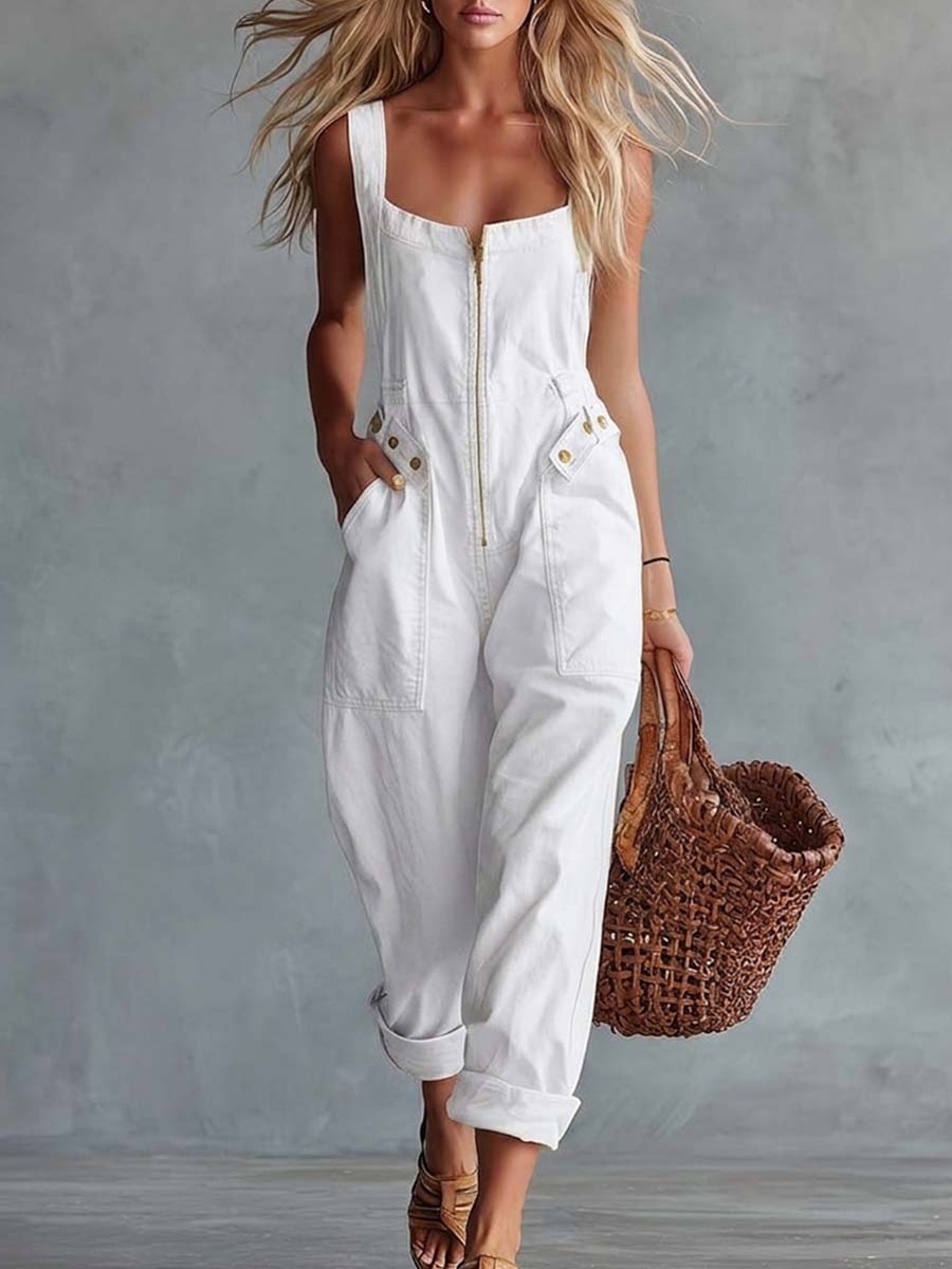 Caroline | Zip Front Denim Jumpsuit