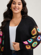 Crochet Floral Drop Shoulder Cut Out Cardigan