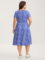 Ditsy Floral Elastic Waist Knot Drawstring Dress