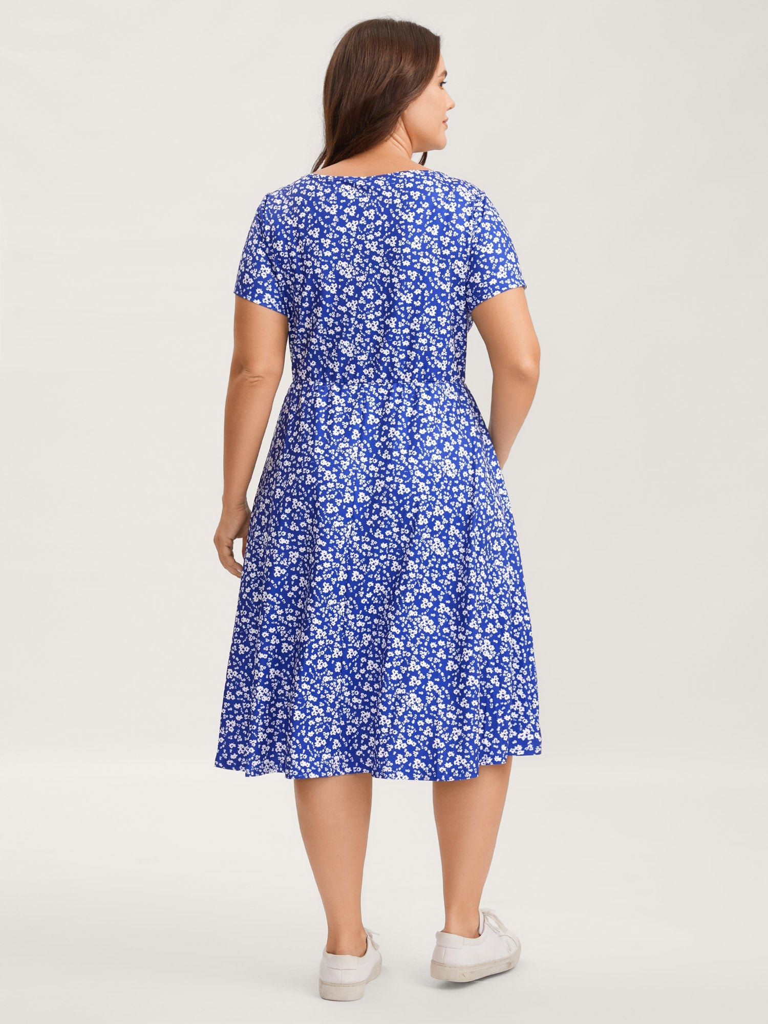 Ditsy Floral Elastic Waist Knot Drawstring Dress