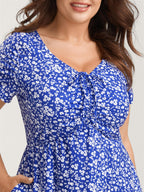 Ditsy Floral Elastic Waist Knot Drawstring Dress