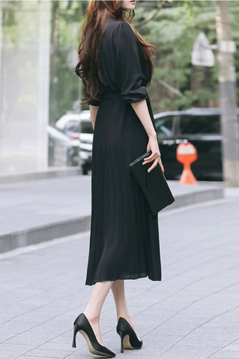 Janet | Puff Sleeve Pleated Maxi Dress