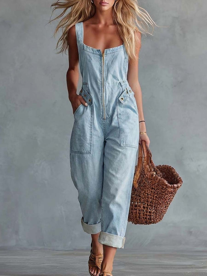 Caroline | Zip Front Denim Jumpsuit
