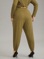 Crossover Plain Texture High Rise Pants