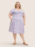 Ditsy Floral Elastic Waist Knot Drawstring Dress