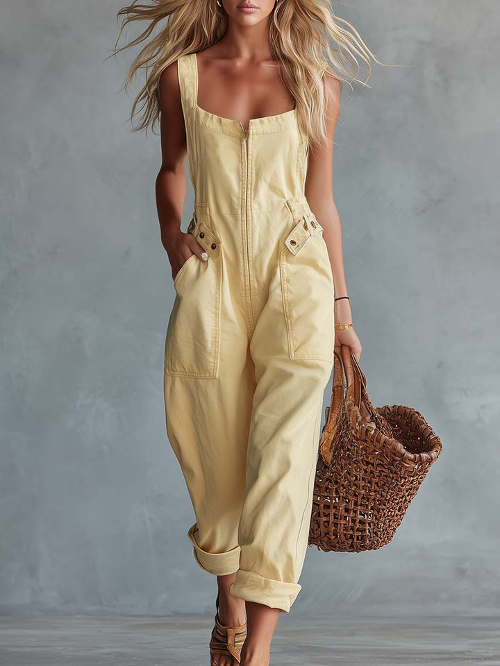 Caroline | Zip Front Denim Jumpsuit