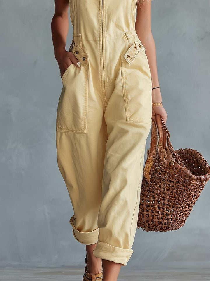 Caroline | Zip Front Denim Jumpsuit