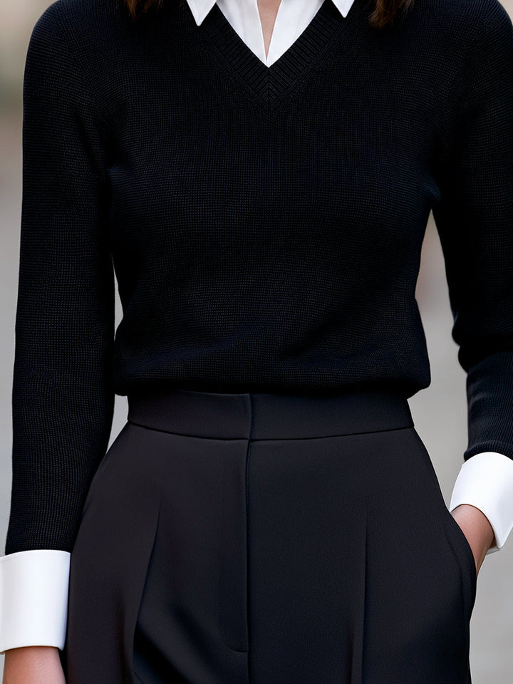 Diane | Contrast Collar Knit Sweater