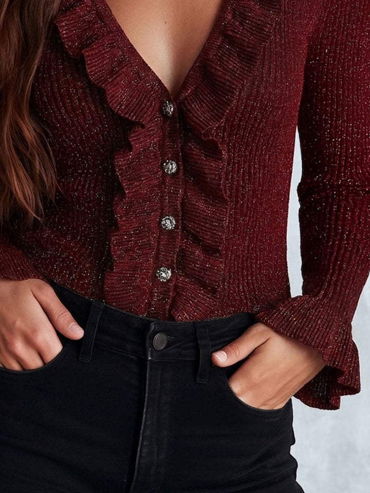 Lorraine | Burgundy Shimmer Knit Cardigan