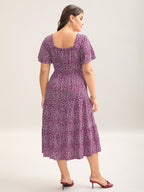 Ditsy Floral Sweetheart Drawstring Pocket Tiered Dress