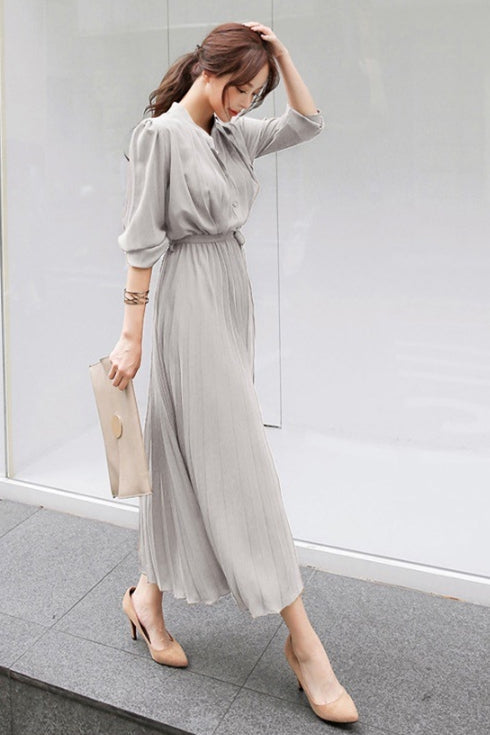 Janet | Puff Sleeve Pleated Maxi Dress