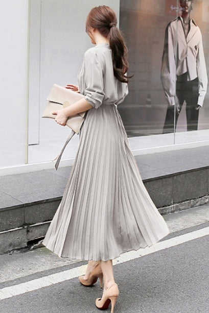 Janet | Puff Sleeve Pleated Maxi Dress