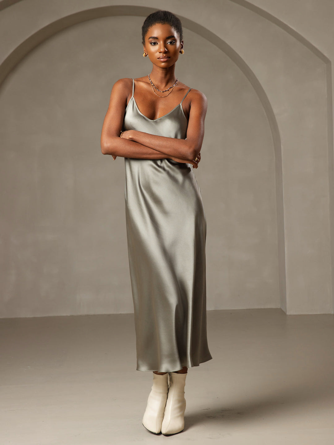 Rachel | Spaghetti Strap Silk Midi Dress