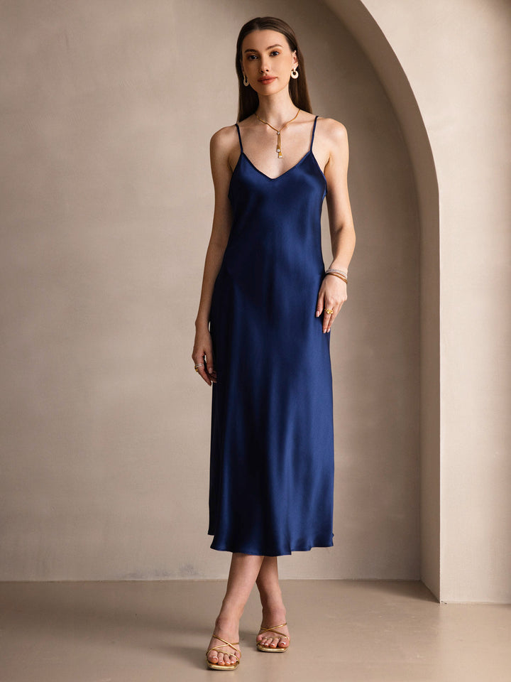 Rachel | Spaghetti Strap Silk Midi Dress