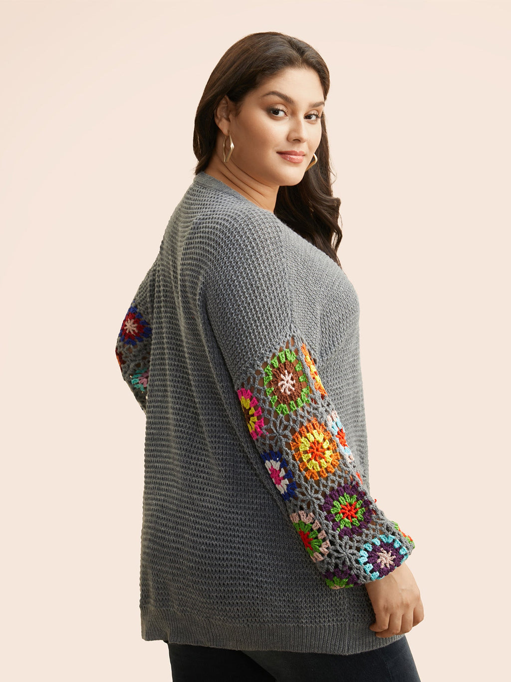 Crochet Floral Drop Shoulder Cut Out Cardigan