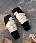 2025 Summer New White Toe Flat Wrinkled Slippers