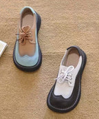 2025 Splicing Platform Flat Shoes Black White Faux Leather Lace Up