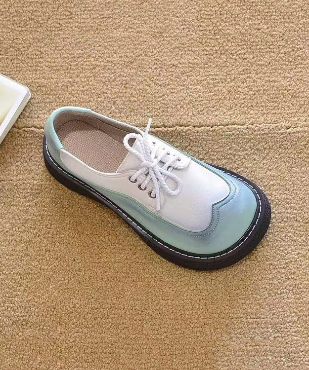 2025 Splicing Platform Flat Shoes Black White Faux Leather Lace Up