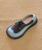 2025 Splicing Platform Flat Shoes Black White Faux Leather Lace Up