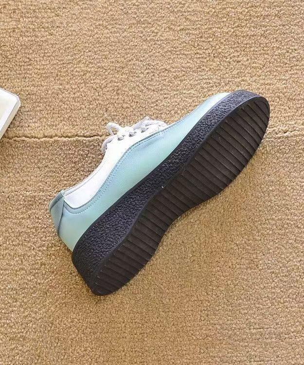 2025 Splicing Platform Flat Shoes Black White Faux Leather Lace Up