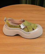 2025 Splicing Platform Sandals Khaki Faux Leather Hollow Out