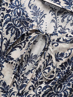 Damask Print Tie Knot Puff Sleeve Dress