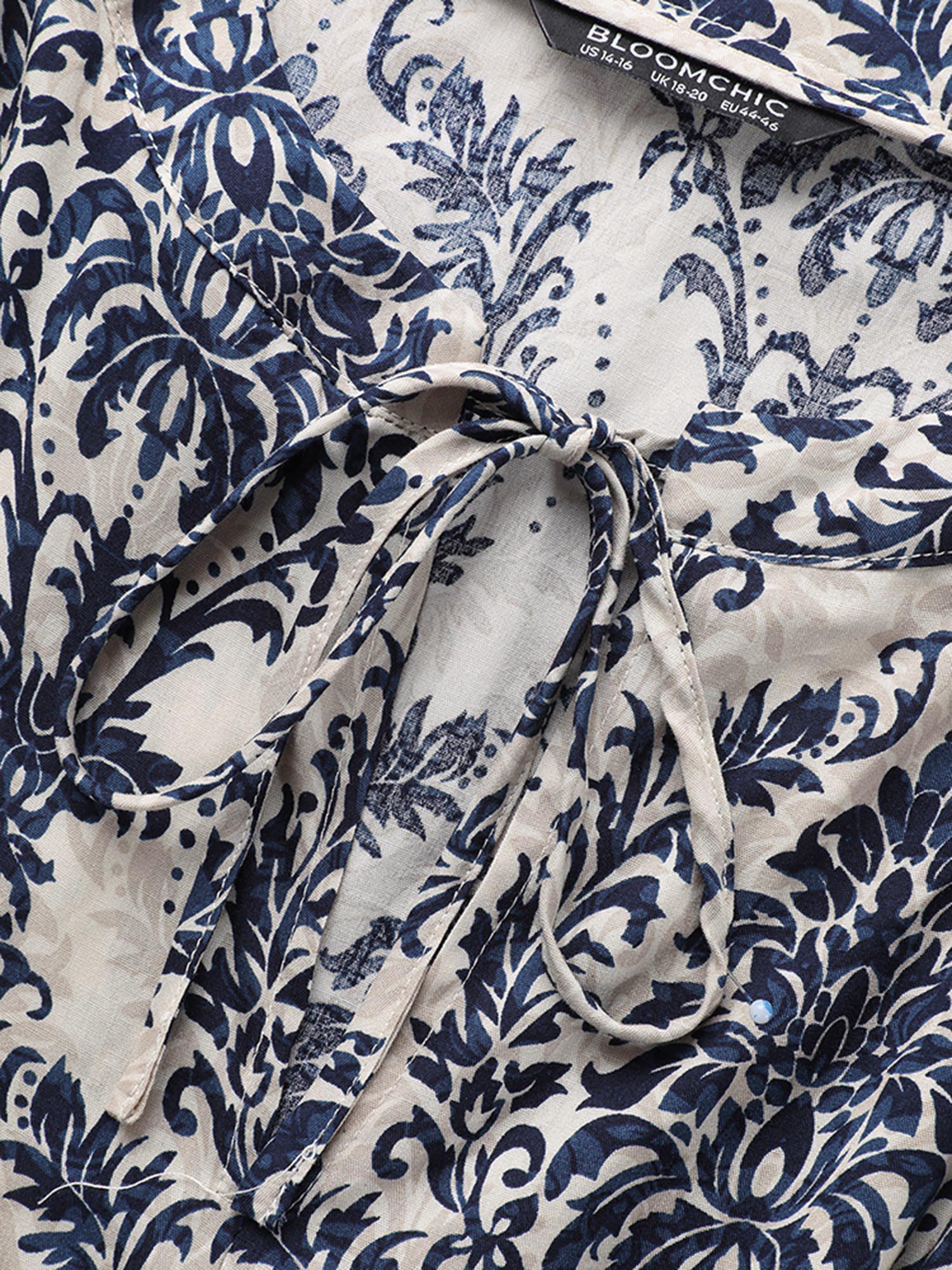 Damask Print Tie Knot Puff Sleeve Dress