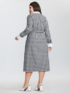 Checkered Pattern Color Contrast Shirt Midi Dress