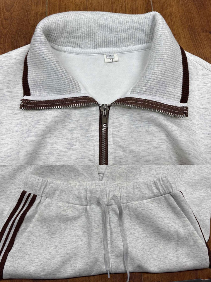 Michelle | Retro Sporty Webbing Half-zip Sweatshirt And Wide-leg Pants Set